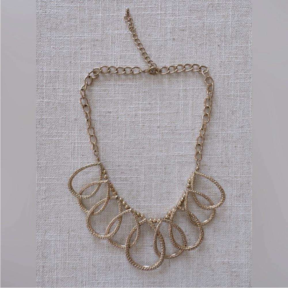 NEW Beaded Hoop Gold Statement Necklace NWOT Teardrop Chunky Chain Bib